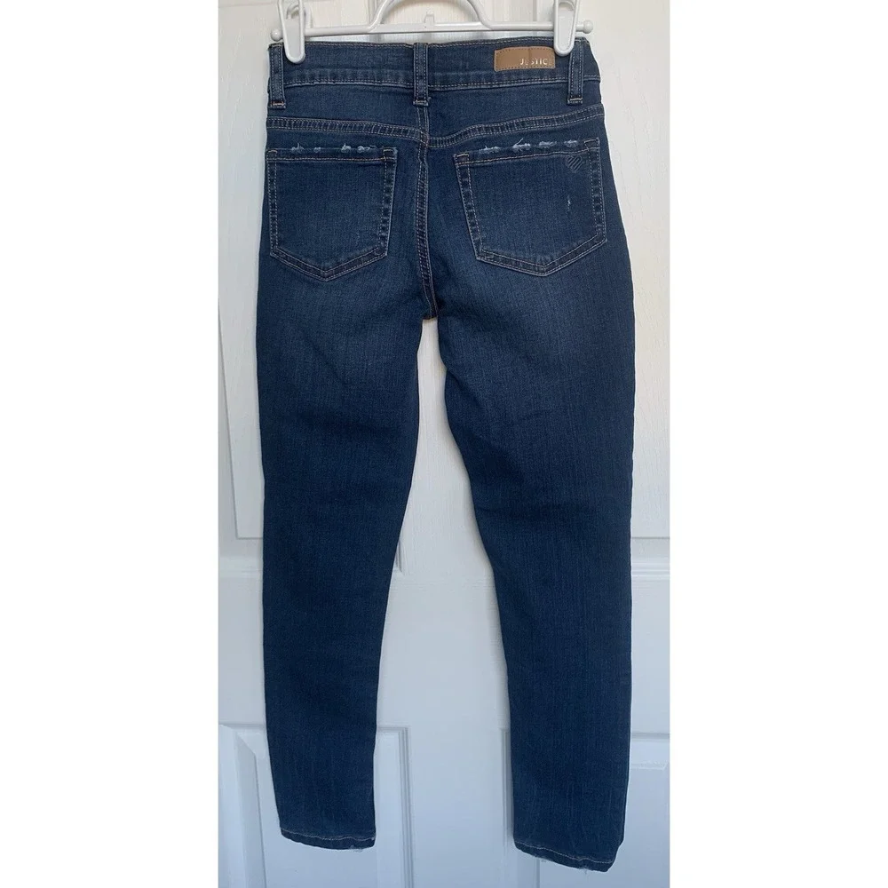 Justice Girls Dark Wash Distressed Size 10 Skinny Jeans‎